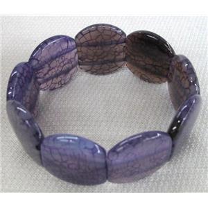 agate bracelet, stretchy, purple, 25x30mm bead