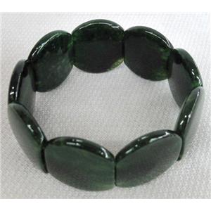 agate bracelet, stretchy, dark green, 25x30mm bead
