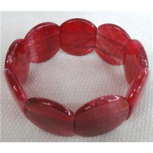 agate bracelet, stretchy, red, 25x30mm bead