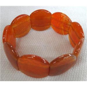 agate bracelet, stretchy, orange, 25x30mm bead