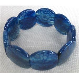 agate bracelet, stretchy, blue, 25x30mm bead