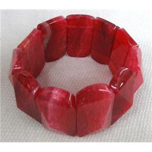 agate bracelet, stretchy, faceted point, red, 20x40mm bead