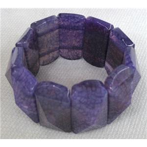 agate bracelet, stretchy, faceted point, purple, 20x40mm bead