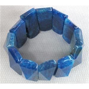 agate bracelet, stretchy, faceted point, blue, 20x40mm bead
