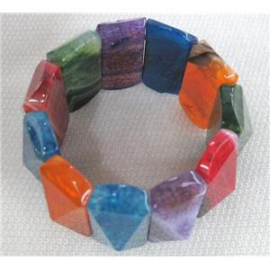 agate bracelet, stretchy, faceted point, mixed color, 20x40mm bead