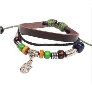 handmade bracelet with leather, alloy bead, approx 16-18cm length