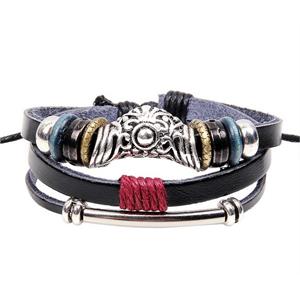 handmade bracelet with leather, alloy bead, approx 16-18cm length