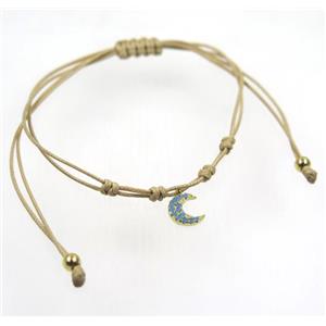 handmade bracelet with moon pave zircon, nylon wire, approx 50-60mm dia