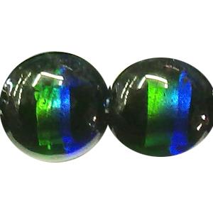  dichromatic glass lampwork beads with foil, flat-round, green, 16-17mm dia