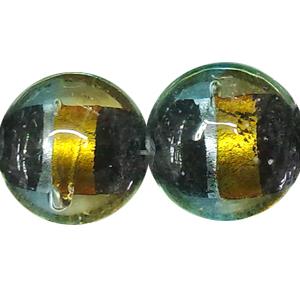  dichromatic glass lampwork beads with foil, flat-round, yellow, 16-17mm dia