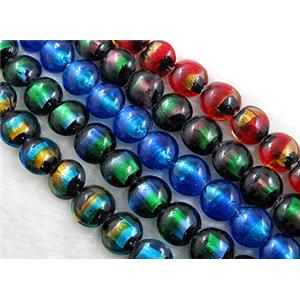 dichromatic lampwork glass beads with foil, flat-round, mixed color, 16-17mm dia