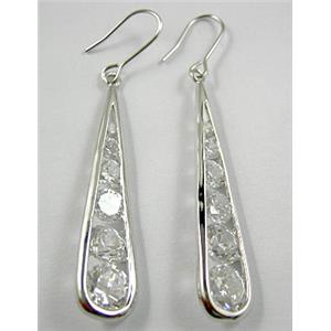 White CZ Diamond Earrings, Nickel Free, 10x60mm