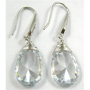 Clean CZ Diamond Drop Earrings, Ni-Free, 12x22mm, 43mm length