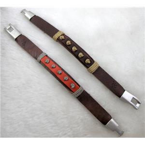 Genuine Leather Bracelet, Mix, 19mm wide, 8 inch length