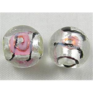 glass lampwork beads with silver foil, line, round, clear, 12mm dia