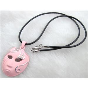 lacquered mask Necklace, alloy, rubber cord, 30x42mm, 16 inch length