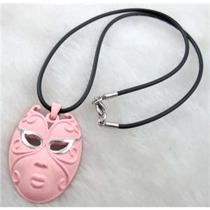 lacquered mask Necklace, alloy, rubber cord, 30x45mm, 16 inch length