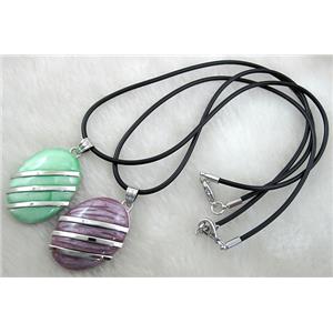 mix Acrylic Necklace, alloy, rubber cord, 25x35mm, 16 inch length