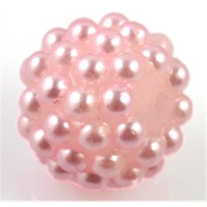 round resin bead, pink, 14mm dia, 2.5mm hole