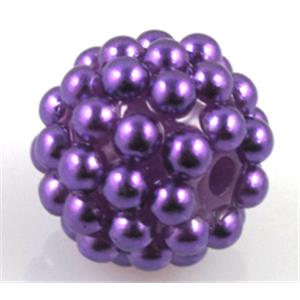 resin bead, round, purple, 14mm dia, 2.5mm hole