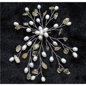 handmade brooch with freshwater pearl, citrine beads, approx 88-110mm
