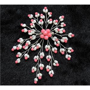 handmade brooch with freshwater pearl, pink coral beads, approx 88-110mm