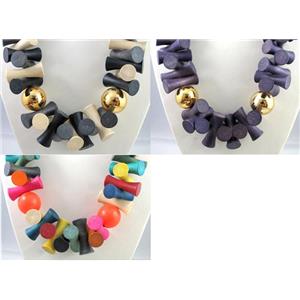 fashion necklace with wood bead, handmade, mixed, approx 14x34mm, 8mm, 25mm, 66cm length
