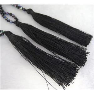 handmade tassel with nylon wire, black, approx 90mm length