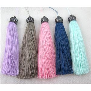 tassel with nylon wire, zircon bead, crown, approx 14mm 90mm length
