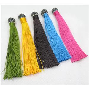 tassel with nylon wire, rhinestone, mixed color, approx 120mm length