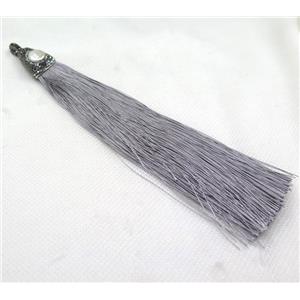 gray tassel with nylon wire, rhinestone, pearl, approx 170mm length