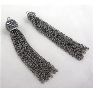 handmade tassel pendant paved rhinestone, black iron chain, approx 8mm dia, 60mm length