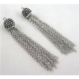 handmade tassel pendant paved rhinestone, platinum iron chain, approx 10mm dia, 60mm length