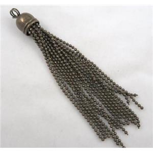 handmade tassel pendant, copper chain, bronze, approx 10mm, 70mm length