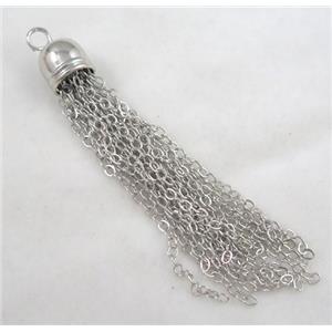 handmade tassel pendant, copper chain, platinum plated, approx 10mm, 70mm length