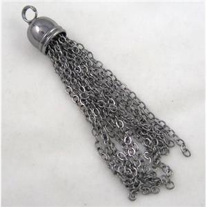 handmade tassel pendant, copper chain, black, approx 10mm, 70mm length