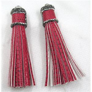 red PU leather tassel pave rhinestone, approx 16mm, 90mm length