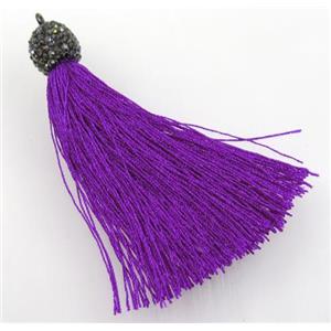 purple nylon tassel pave rhinestone, approx 12mm, 80mm length