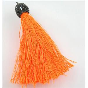 orange nylon tassel pave rhinestone, approx 12mm, 80mm length