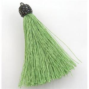 green nylon tassel pave rhinestone, approx 12mm, 80mm length