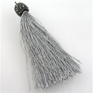 gray nylon wire tassel pave rhinestone, approx 12mm, 80mm length