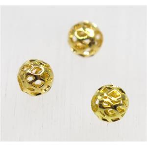 Brass round hollow ball beads, gold plated, approx 6mm dia