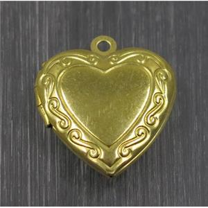 Raw Brass heart Locket pendant, photo frame box, approx 20mm dia