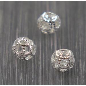 round Brass ball bead, silver plated, approx 4mm dia