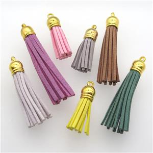 Suede tassel pendants, mix color, approx 45mm length