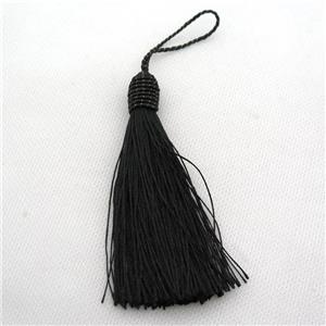 black Nylon wire tassel pendants, approx 95mm length