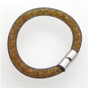 golen Rhinestone magnetic bracelet with copper mesh, approx 8mm dia, 6mm dia