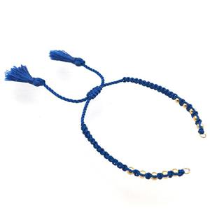 blue nylon wire bracelet chain with tassel, abjustable, approx 5mm, 15cm length