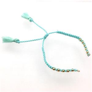 aqua nylon wire bracelet chain with tassel, approx 5mm, 15cm length