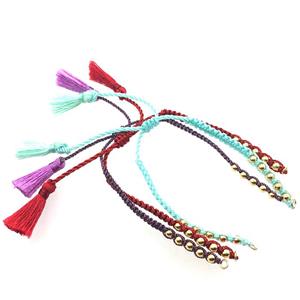 nylon wire bracelet chain with tassel, mixed color, approx 5mm, 15cm length